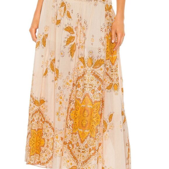 Free People Farrah Drop Waist Maxi Skirt Printed Tiered Ivory Combo Size 0 - Picture 3 of 12